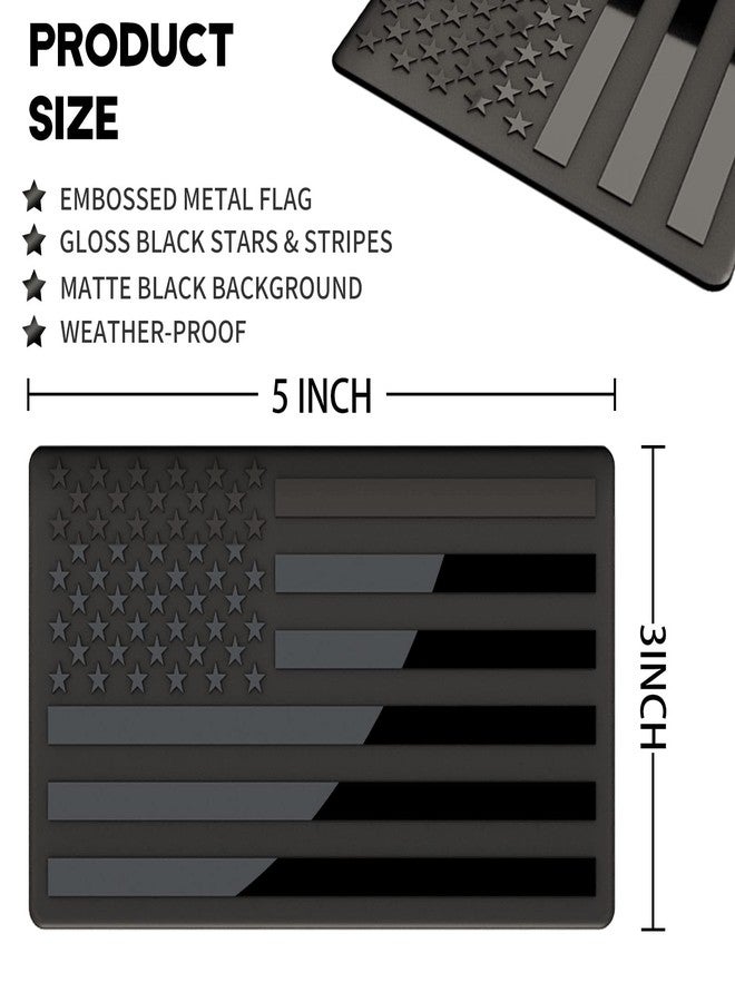 sticro Embossed 3D Metal All Black American Flag Emblem Decal Stickers (3 Pack), Matte Black 5" x 3" Patriotic USA US Flag Car Decals Bumper Stickers for Truck, Window, Motorcycle, Support US Military - Image 2